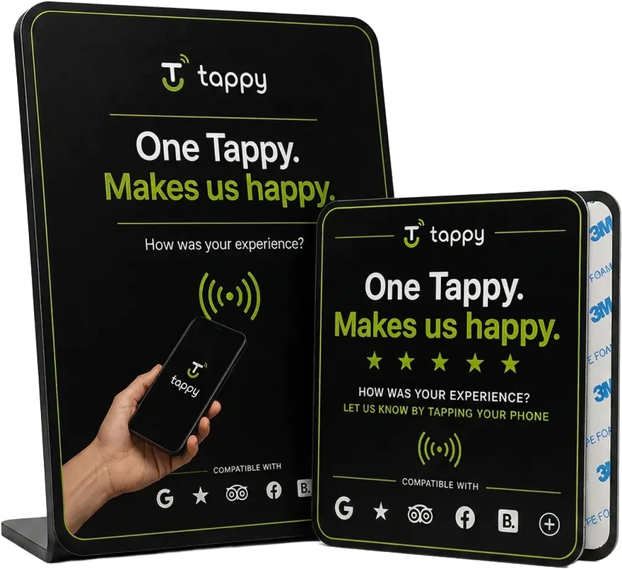 Een Tappy Stand en een Tappy Card naast elkaar